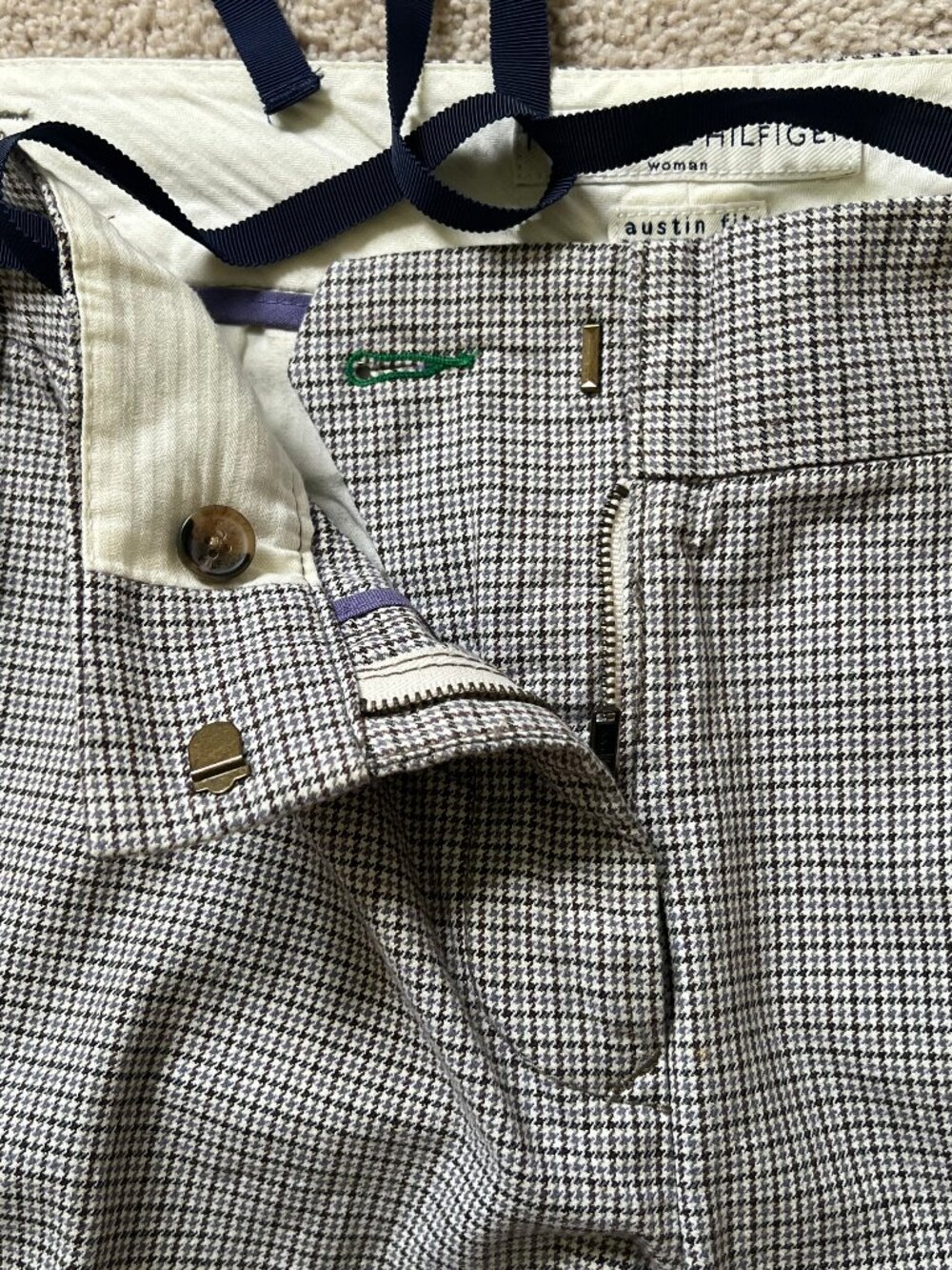 Tommy Hilfiger Austin Fit Houndstooth Women's Ribbon Tie-Waist Pants - Picture 3 of 16